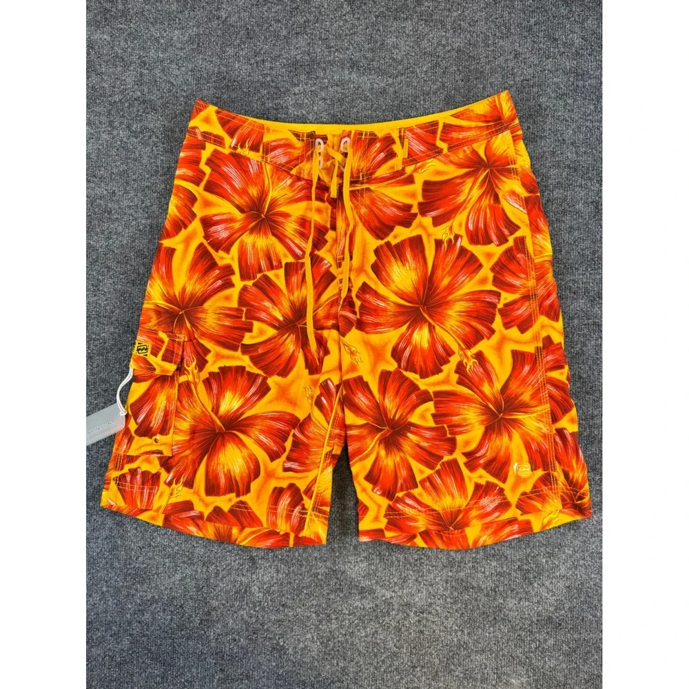 Billabong‎ Mens Hibiscus Floral Board Shorts Orange Yellow Size 34